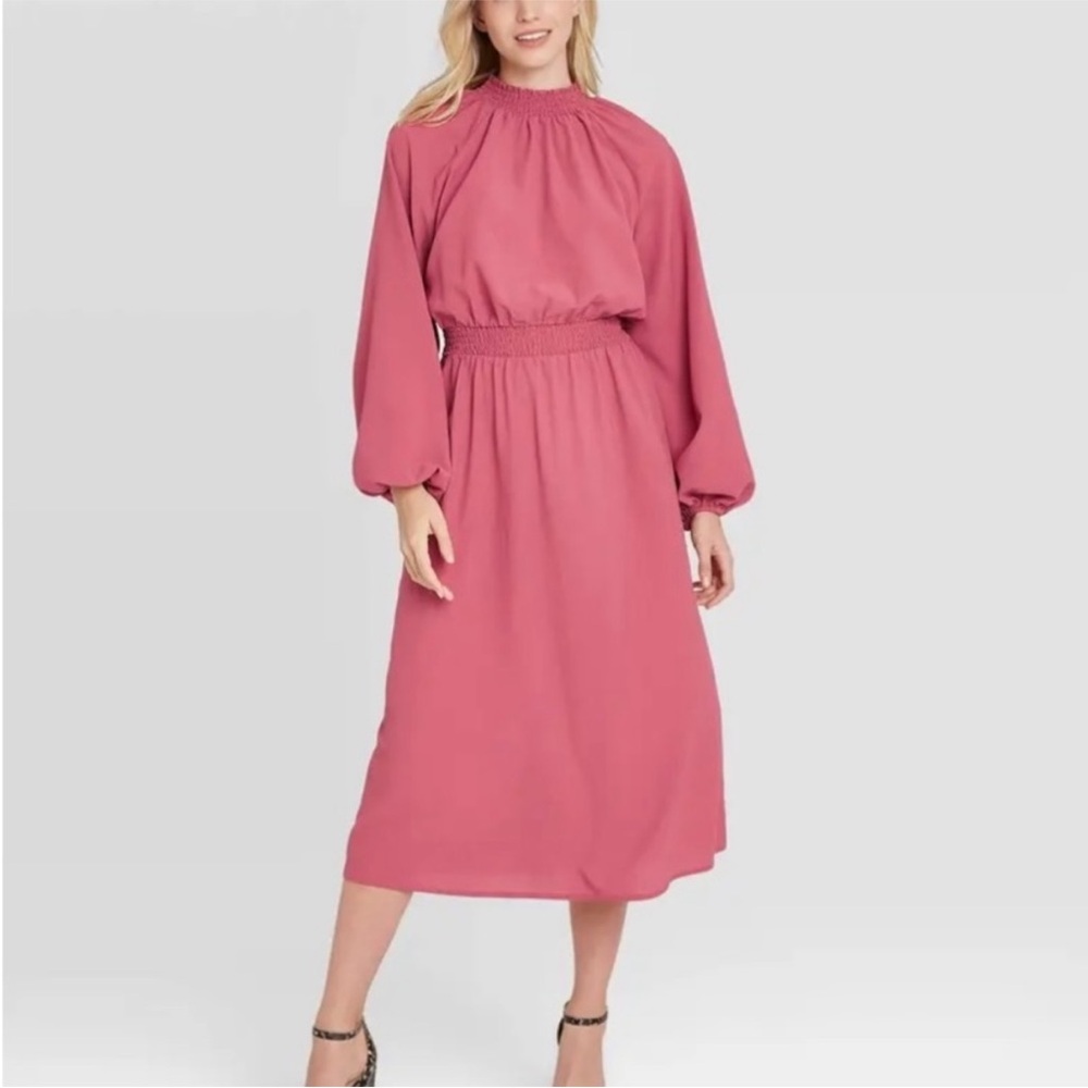 NWT* A NEW DAY | Rose Essence Smocked Mid Length Long Sleeve Dress